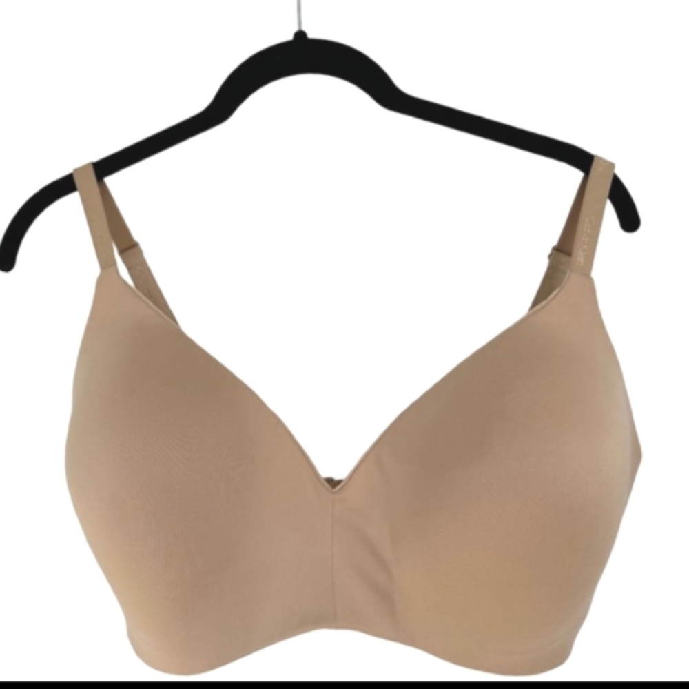 Calvin Klein Wire Free Plunge Tee Shirt Beige Bras Size XL